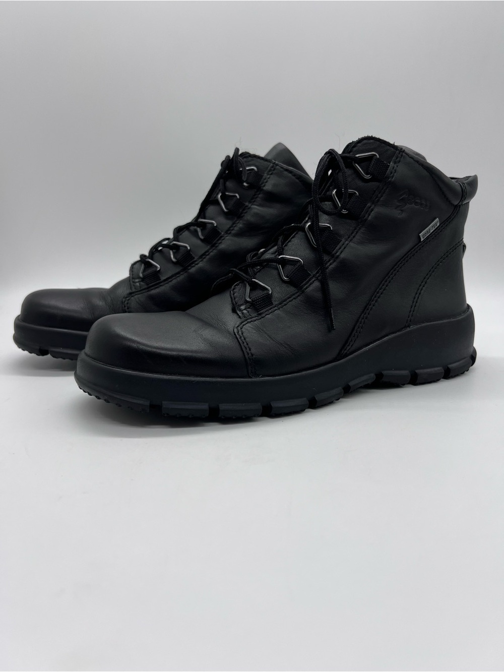 Ecco Women’s Black Leather Lace-Up Combat Boots Gore-Tex Size 8